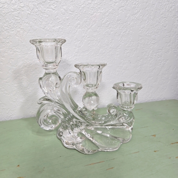 Cambridge Clear Glass 3 Tier Taper Candle Holder Candelabra - Picture 1 of 2